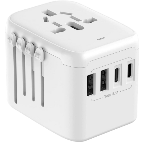 Universal International Power Travel Plug Adapter, 5 in 1 European Travel Plug Adapter W_ 3.5A 2xUSB-A and 2xUSB C Wall Charger and Worldwide AC Outlet for Europe USA UK AUS Asia